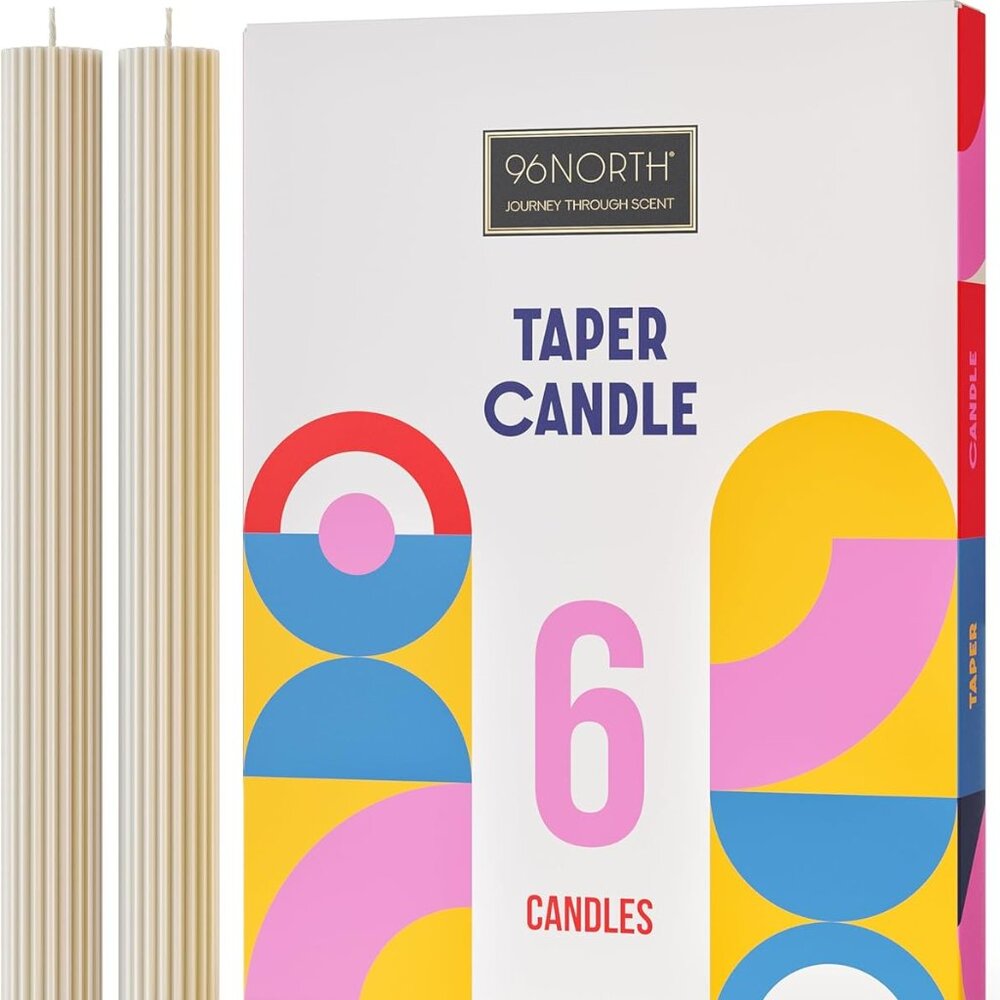 12 Inch Taper Candles Set of 6 - 7/8 Inch Base Diameter, Unscented, Yellow Ivory